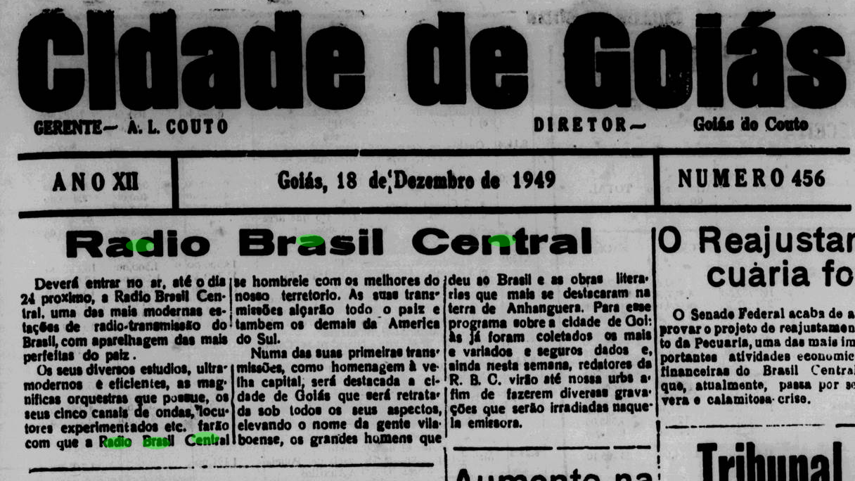 Reprodução de artigo do jornal Cidade de Goiás, de 18 de dezembro de 1949, que noticia a criação da Rádio Brasil Central