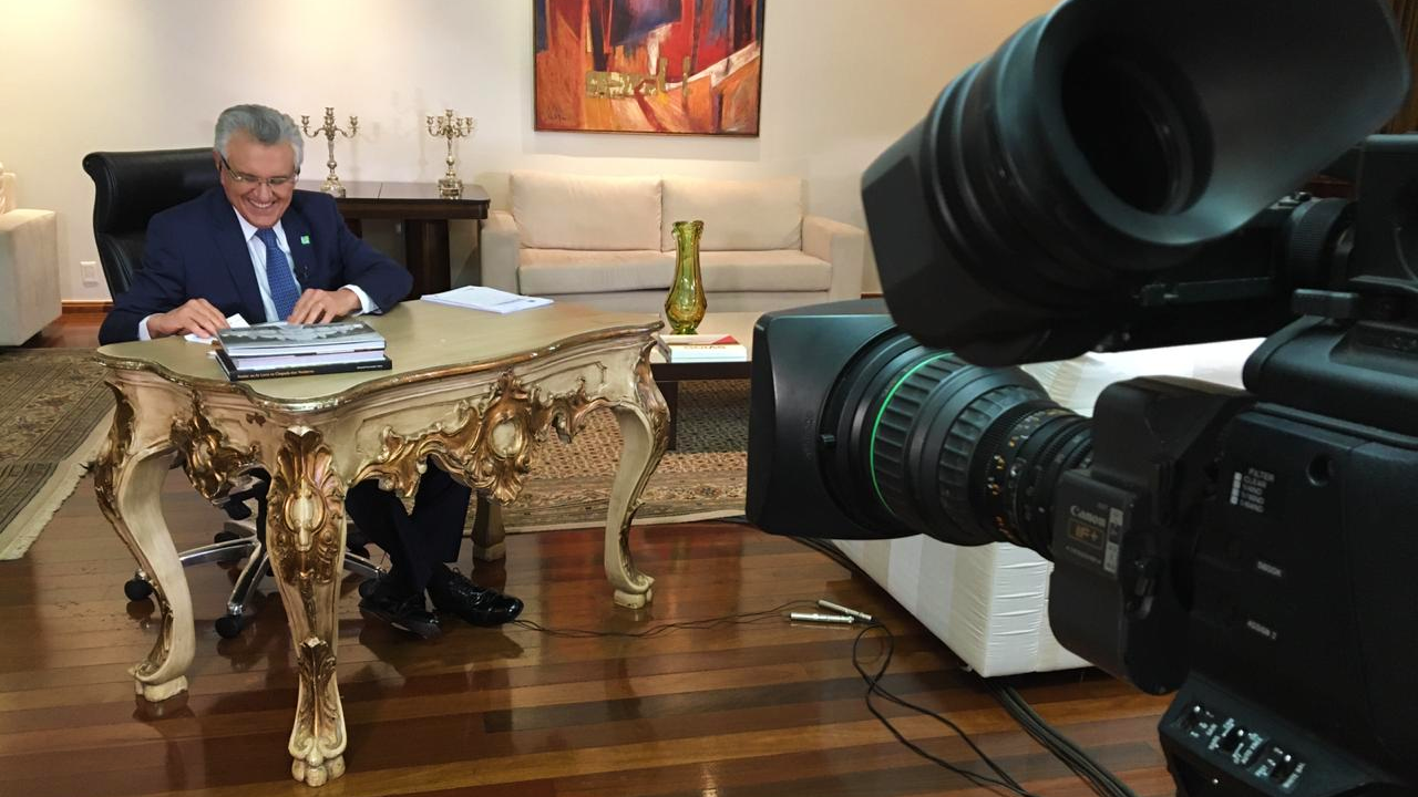 Governador Ronaldo Caiado, no Palácio das Esmeraldas, em entrevista ao Roda Viva