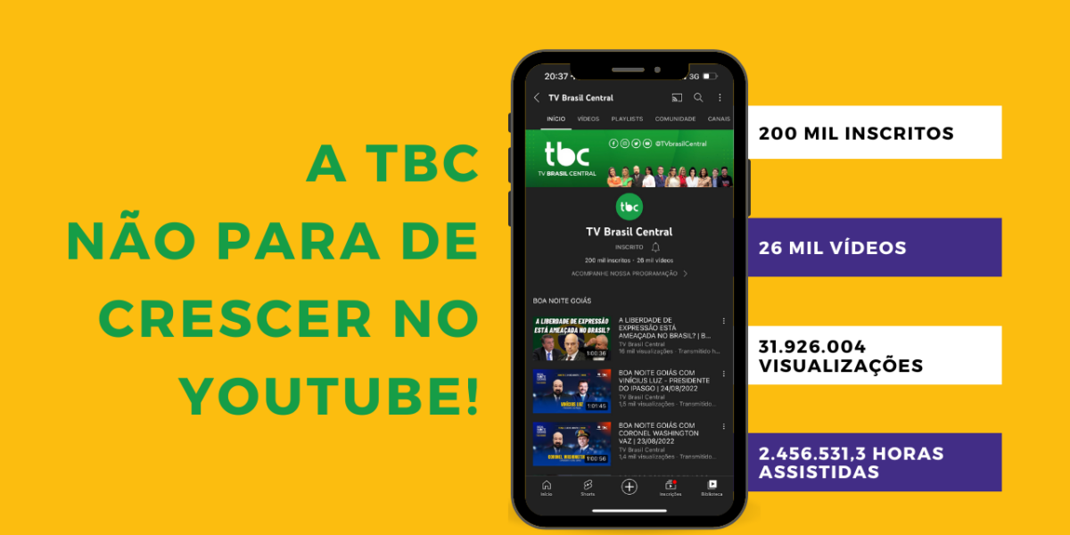Canal da TV Brasil Central no YouTube alcança a marca de 200 mil inscritos