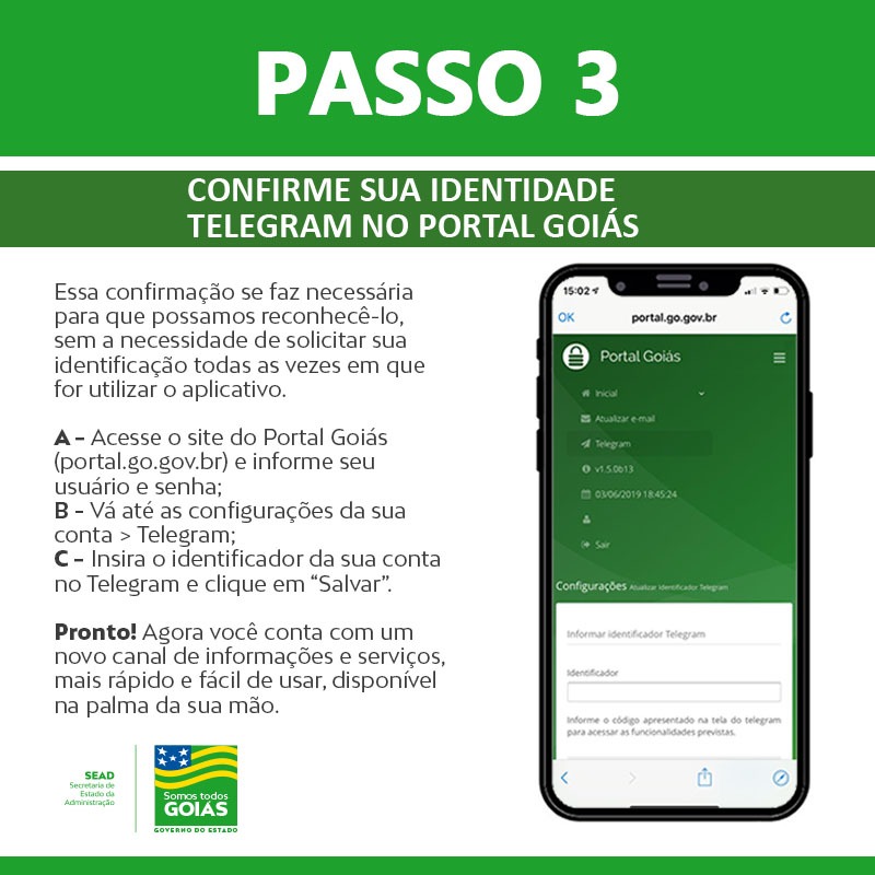 Confirme sua identidade Telegram no Portal de Goiás
