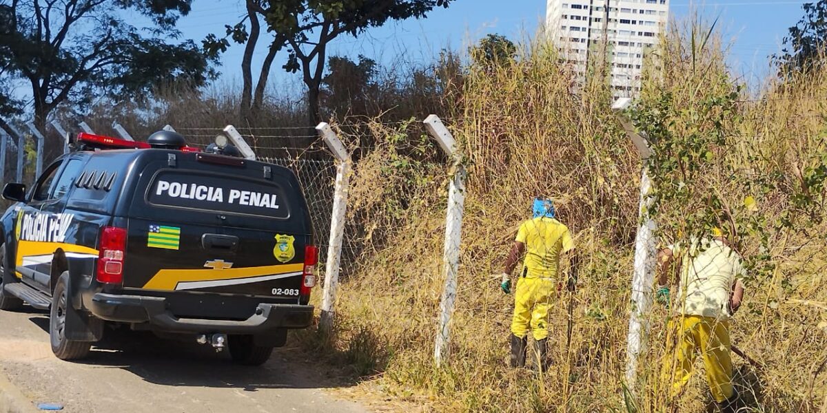 Mão de obra carcerária realiza roçagem e limpeza do futuro Parque Serrinha