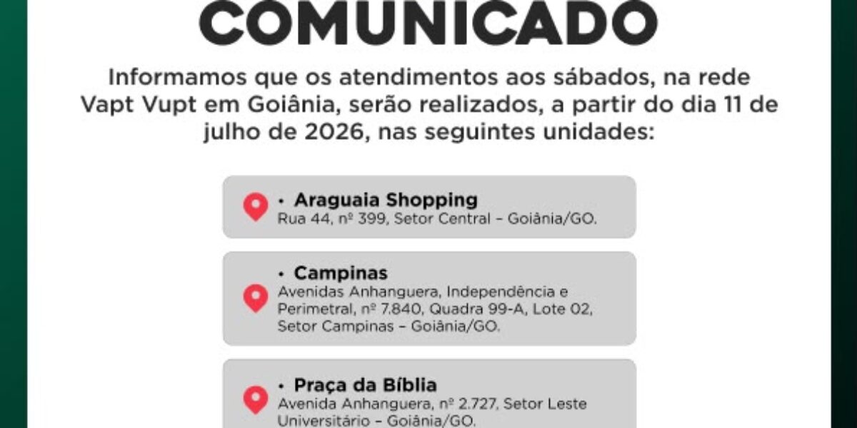 Funcionamento das Unidades aos sábados