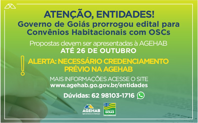 Governo de Goiás prorroga prazo para parceria habitacional com entidades sociais
