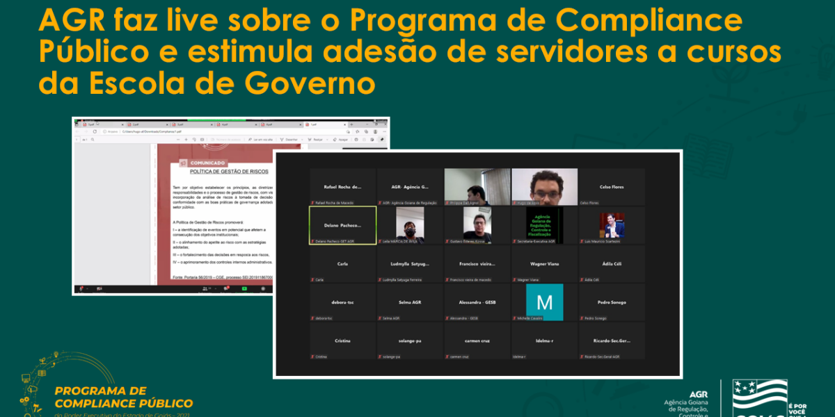 AGR faz live sobre o Programa de Compliance Público e estimula adesão de servidores a cursos da Escola de Governo