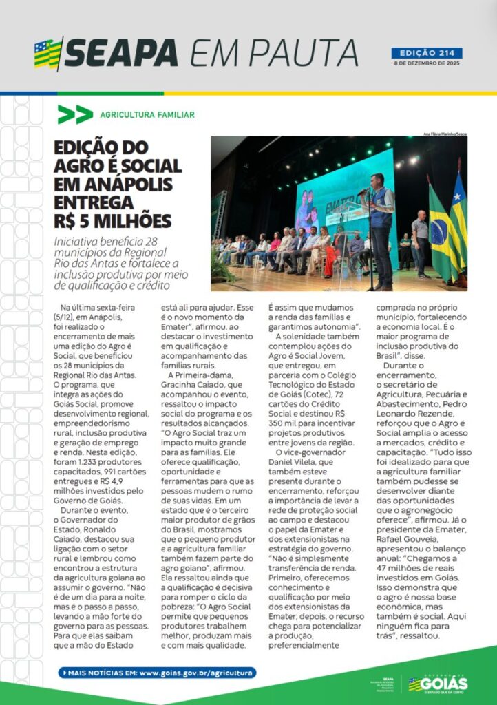 Boletim Seapa apresenta atualizações essenciais sobre agricultura em Goiás – 8 de dezembro de 2025