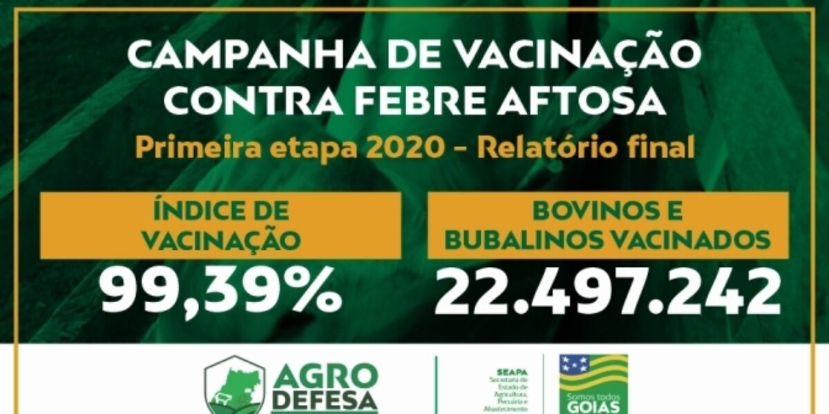 Governo de Goiás, por meio da Agrodefesa, envia ao Mapa relatório final da vacinação contra aftosa. Índice atinge 99,39%