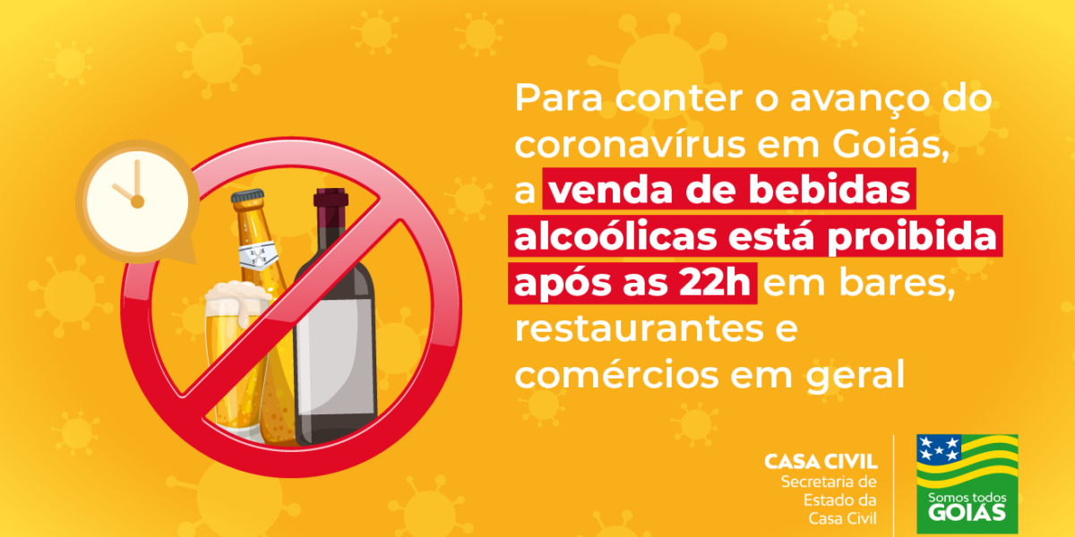 Para conter o avanço do coronavírus em Goiás, a venda de bebidas alcoólicas está proibida das 22h às 6h em bares, restaurantes e comércios em geral