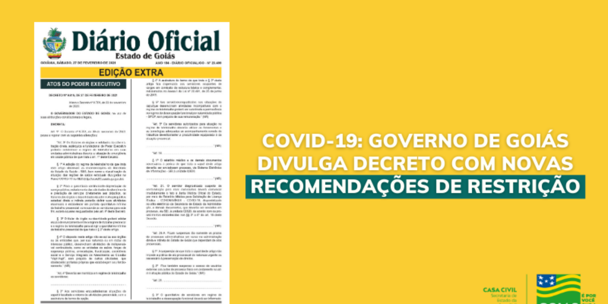 Covid-19: Governo de Goiás divulga decreto com novas recomendações de restrição