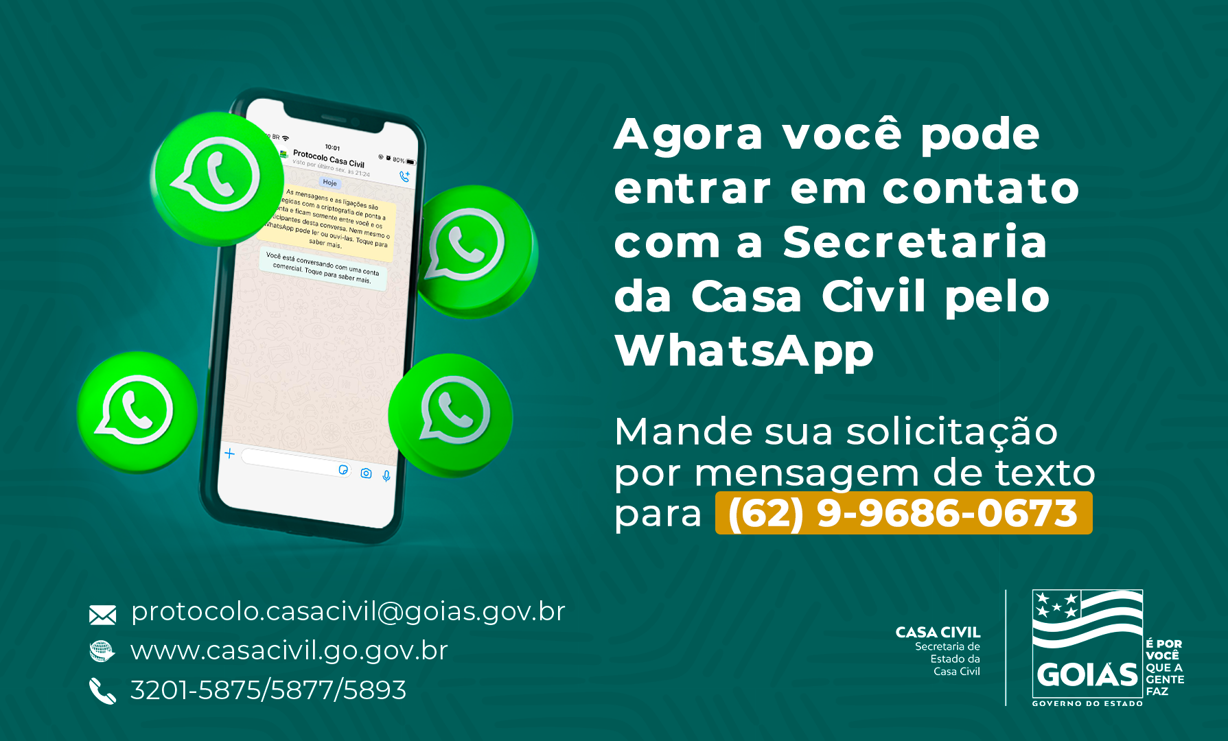 A abertura de mais este meio de atendimento reforça a proposta de transparência do Governo de Goiás e também de estar cada vez mais próximo do cidadão, facilitando o acesso a serviços e a informações