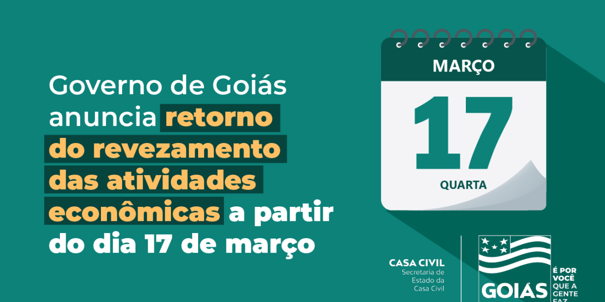 Governo de Goiás anuncia retorno do revezamento das atividades econômicas a partir do dia 17 de março