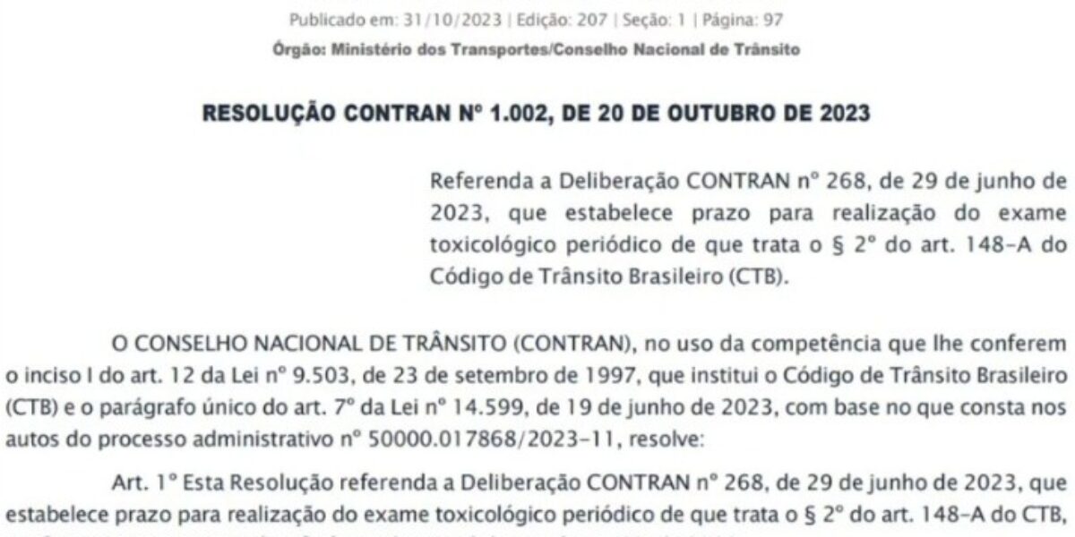 RESOLUÇÃO CONTRAN Nº 1.002, DE 20 DE OUTUBRO DE 2023.