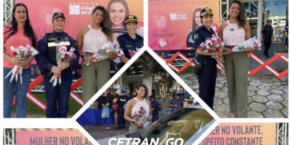 Em parceria com o Cetran Go e o Shopping Cidade Jardim, a Guarda Civil Metropolitana organizou uma blitz educativa para celebrar e reconhecer as mulheres no volante. 