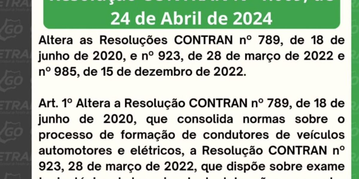 Resolução CONTRAN N°1.009, de 24 de Abril de 2024.