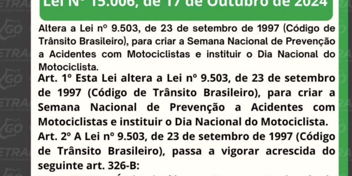 LEI N° 15.006, de 17 de Outubro de 2024.