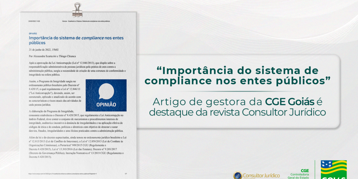 Artigo de gestora da CGE Goiás é destaque da revista Consultor Jurídico
