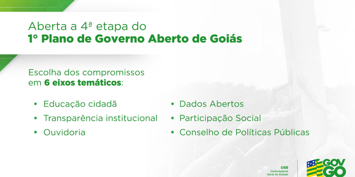 É hora de escolher os compromissos do 1º Plano de Governo Aberto de Goiás. Participe!