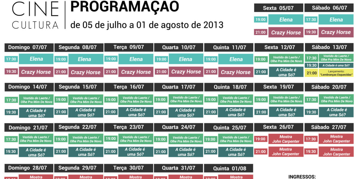 Cine Cultura divulga programação para mês de julho
