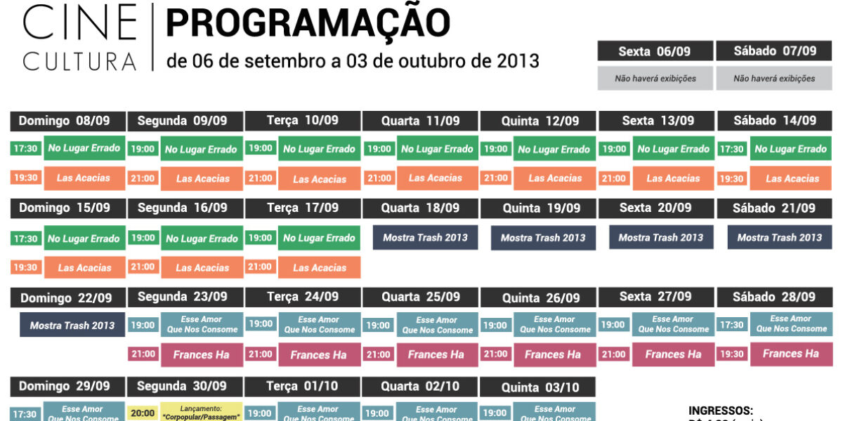 Cine Cultura divulga programação de setembro
