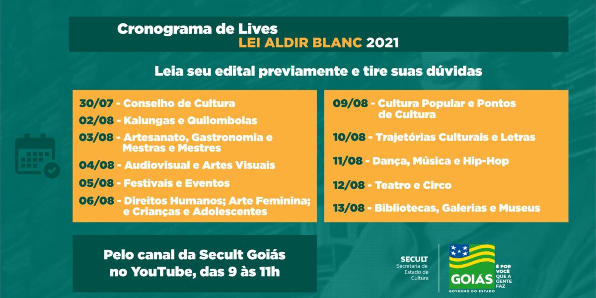 Secult dá início a lives e reuniões para tirar dúvidas dos editais da Lei Aldir Blanc