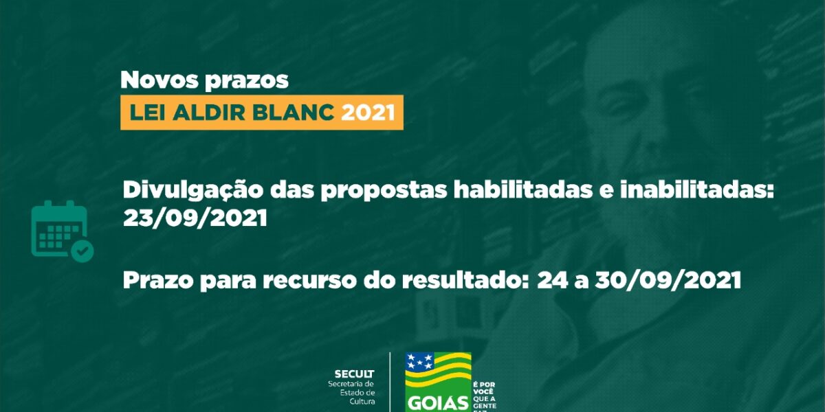 Governo de Goiás divulga novo cronograma da Lei Aldir Blanc