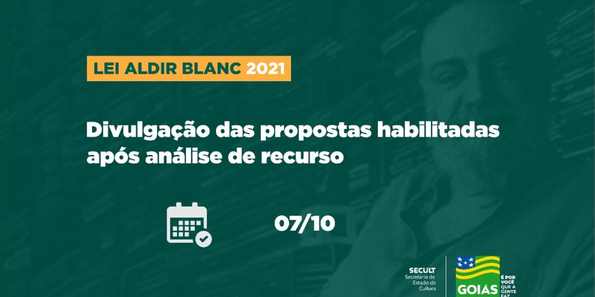 Governo de Goiás divulgará dia 7 de outubro lista de habilitados da etapa 1 nos editais da Lei Aldir Blanc