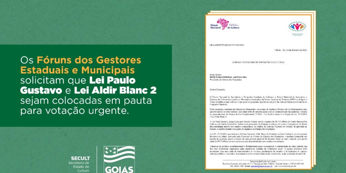 Representantes culturais encaminham carta de apoio a implantação das leis Paulo Gustavo e Aldir Blanc 2