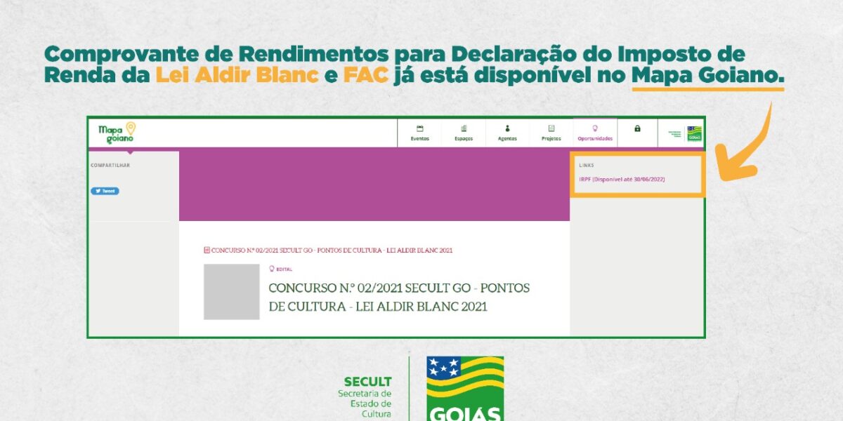 Comprovante de Rendimentos para o Imposto de Renda da Lei Aldir Blanc e FAC já estão disponíveis