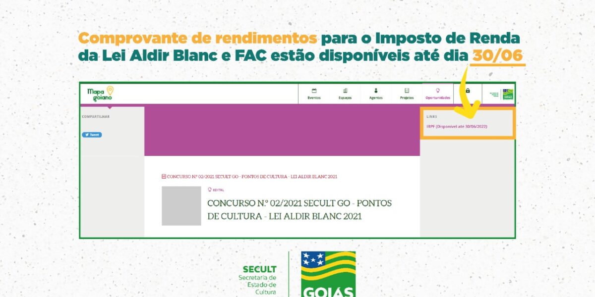 Comprovante de rendimentos para o Imposto de Renda da Lei Aldir Blanc e FAC estão disponíveis até dia 30/06