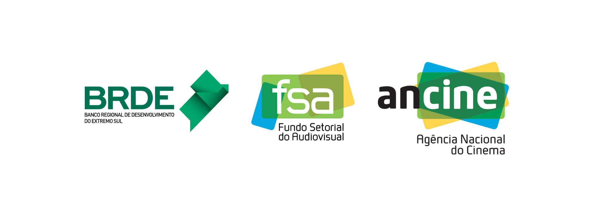 Logomarcas BRDE, FSA e Ancine em versão positiva