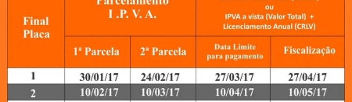 Começa pagamento do IPVA de 2017