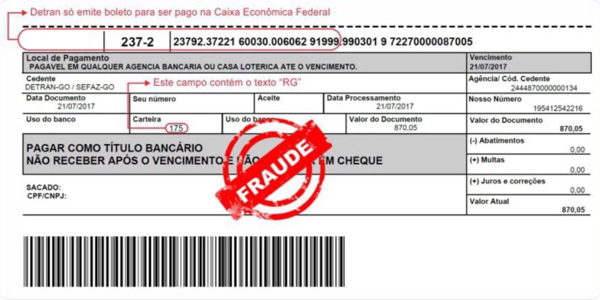 Detran alerta: sites estão gerando boletos falsos