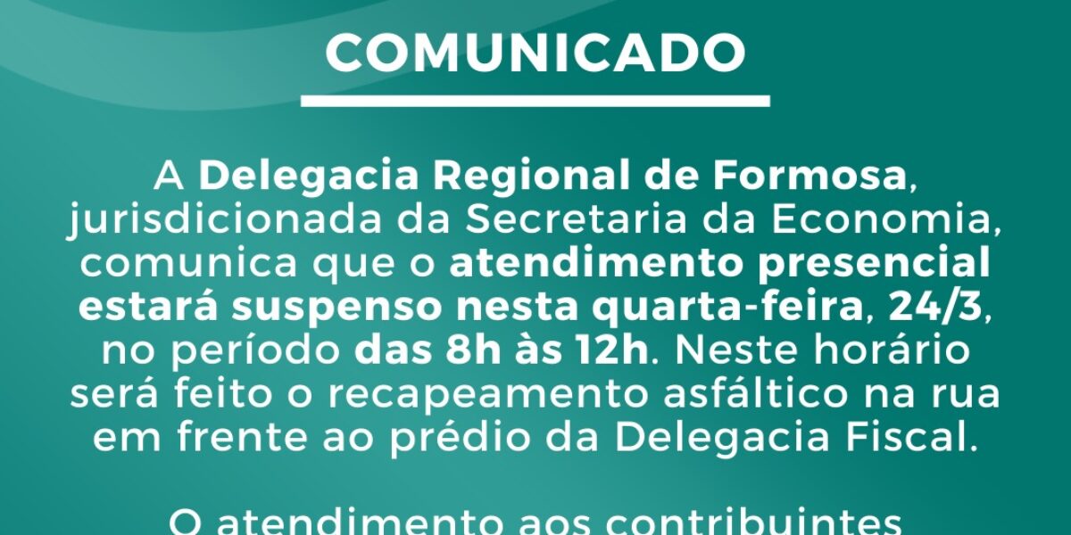 DRF de Formosa não atenderá nesta quarta pela manhã