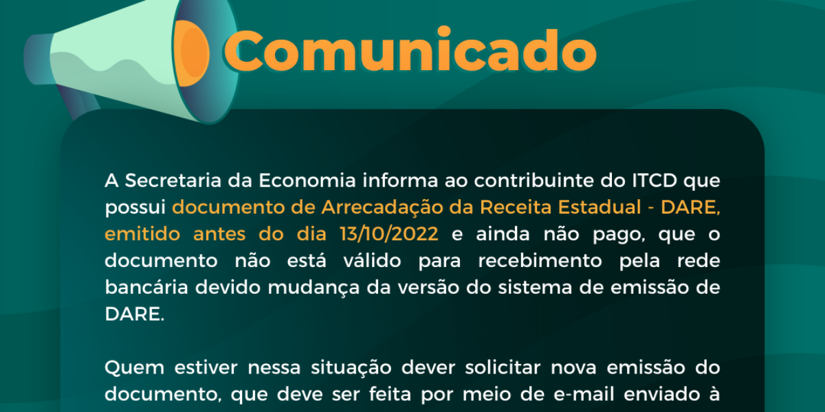 ITCD orienta sobre emissão de novo DARE 