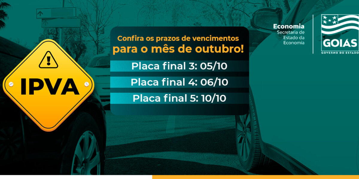 Datas para pagar IPVA de veículos com placas 3, 4 e 5