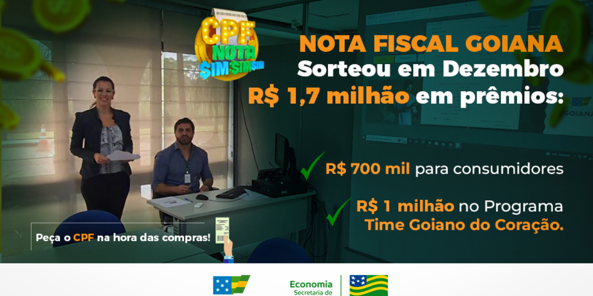 Governo de Goiás sorteia R$ 1,7 milhão em prêmios da Nota Fiscal Goiana