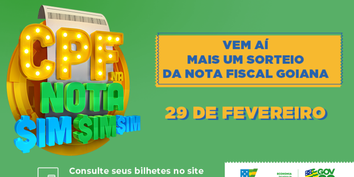 Nota Fiscal Goiana: Economia sorteia R$ 200 mil nesta quinta-feira