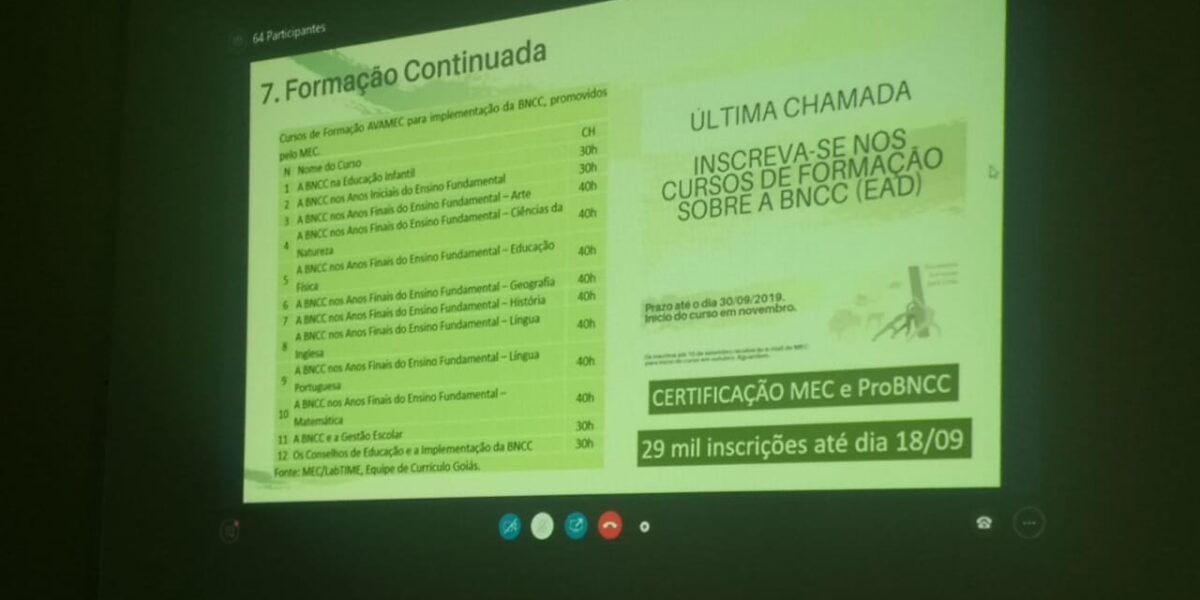 Webconferência instala comitês de alinhamento do currículo de Goiás para 2020 no Ensino Fundamental