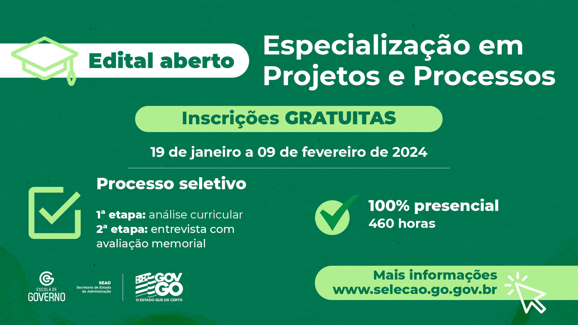 Governo de Goiás lança edital para curso de especialização em Projetos e Processos para servidores estaduais