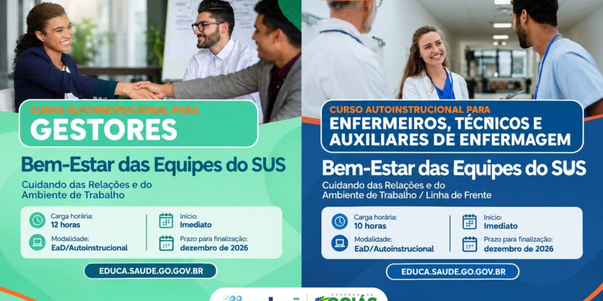 Superintendência da Escola de Saúde de Goiás disponibiliza curso sobre bem-estar das equipes do SUS