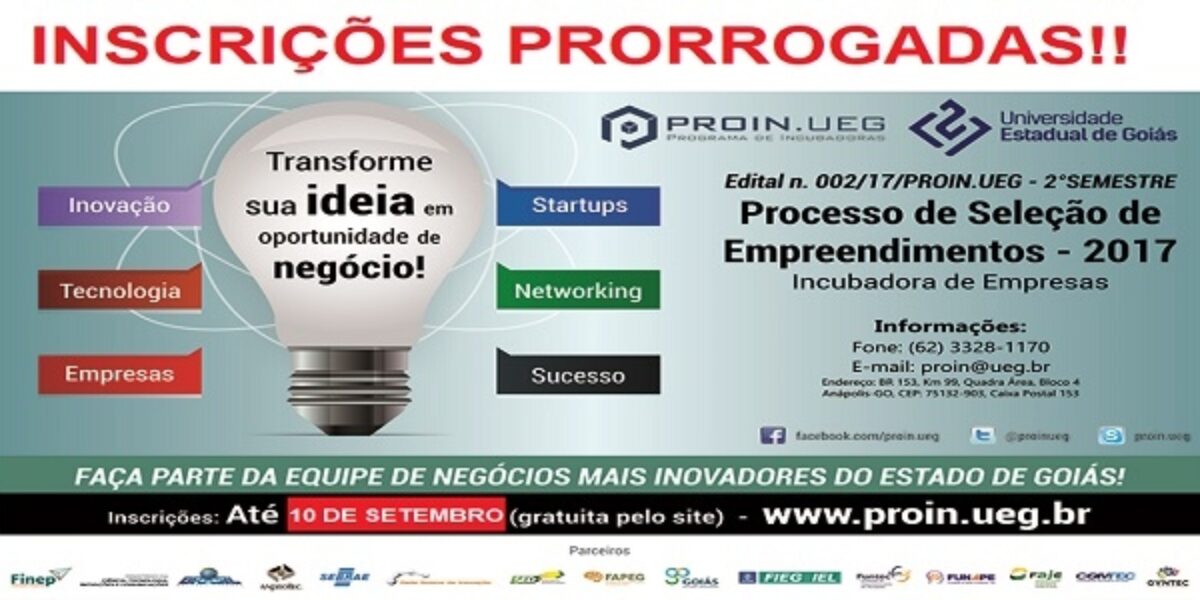 Prorrogadas inscrições ao Proin.UEG até 10 de setembro