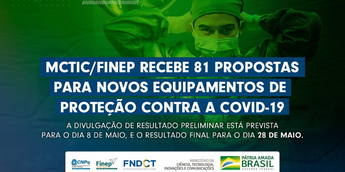 MCTIC/Finep Recebe 81 Propostas para novos Equipamentos de Proteção contra a Covid-19