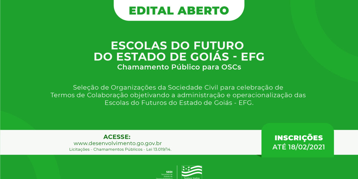 Governo de Goiás abre chamamento para Organizações da Sociedade Civil (OSCs) com foco na gestão das Escolas do Futuro