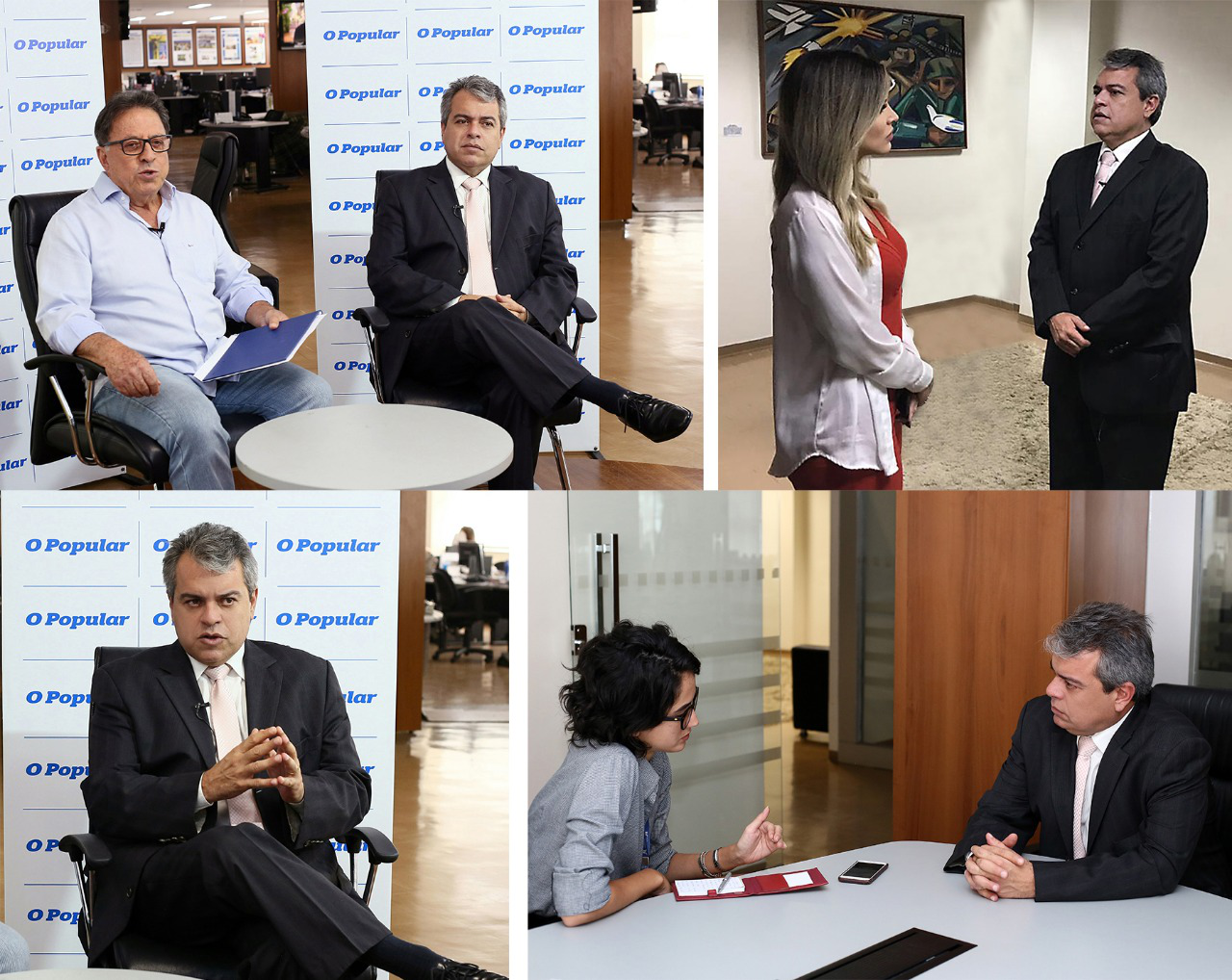 Montagem com 4 fotos de entrevistas que o secretário concendeu