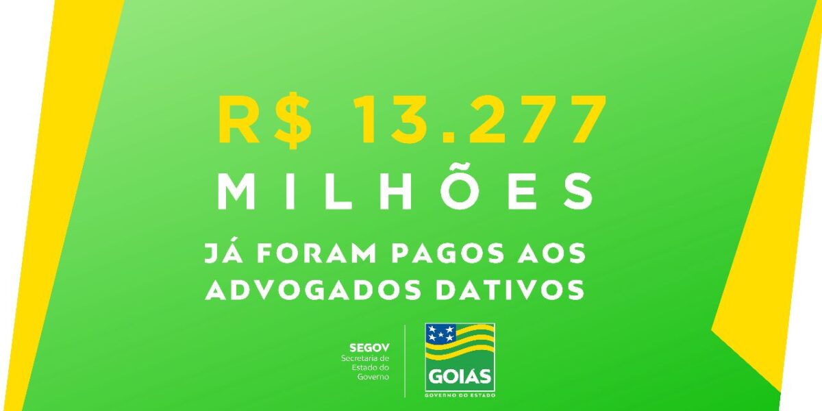 Governo de Goiás paga R$ 13 milhões à Advocacia Dativa