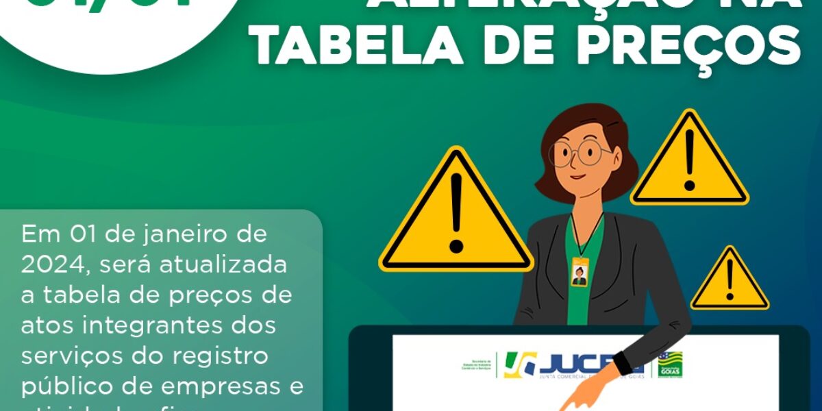 29/12 – Alteração na tabela de preços da Juceg