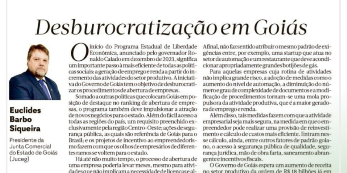 13/03 – Desburocratização em Goiás