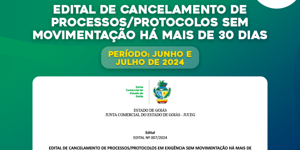 Edital de cancelamento de processos/protocolos sem movimentação há mais de 30 dias