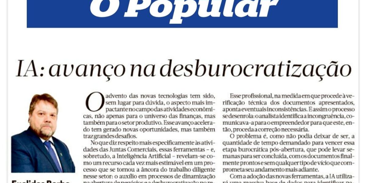 Jornal O popular publica artigo do presidente da Juceg, Euclides Barbo Siqueira