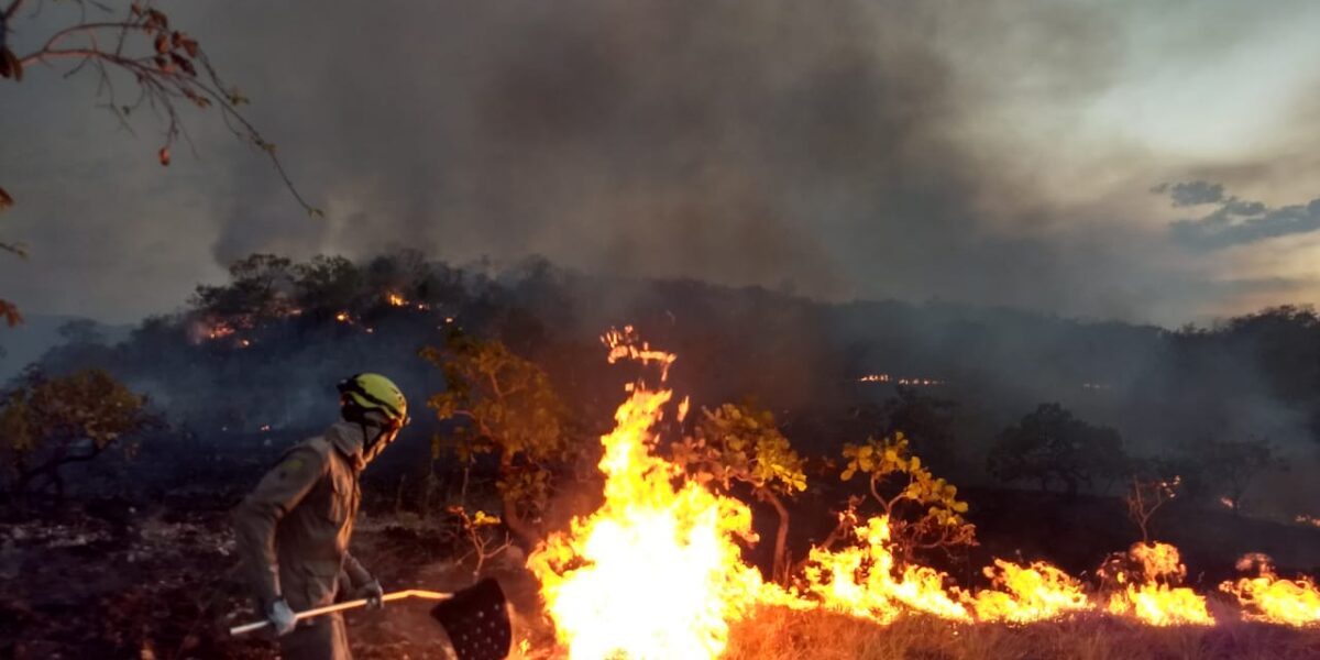 Combatentes controlam incêndio no  Parque Estadual da Serra Dourada