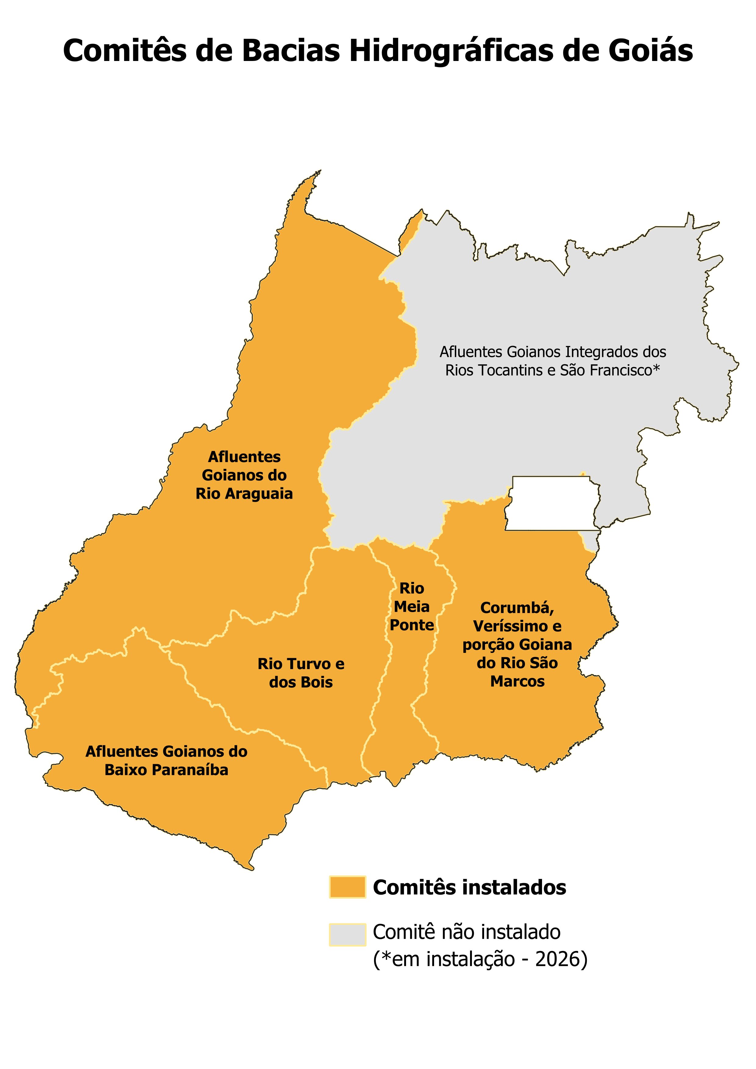 Mapa dos Comitês de Bacia Hidrográfica do Estado de Goiás